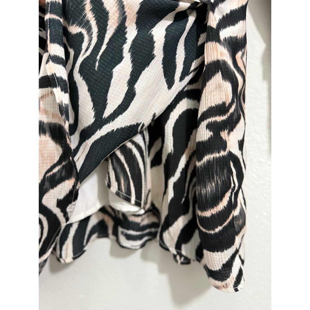 Anthropologie Zebra Animal Print Faux Wrap Mini Dress Long Sleeve Size 14 - Picture 10 of 14